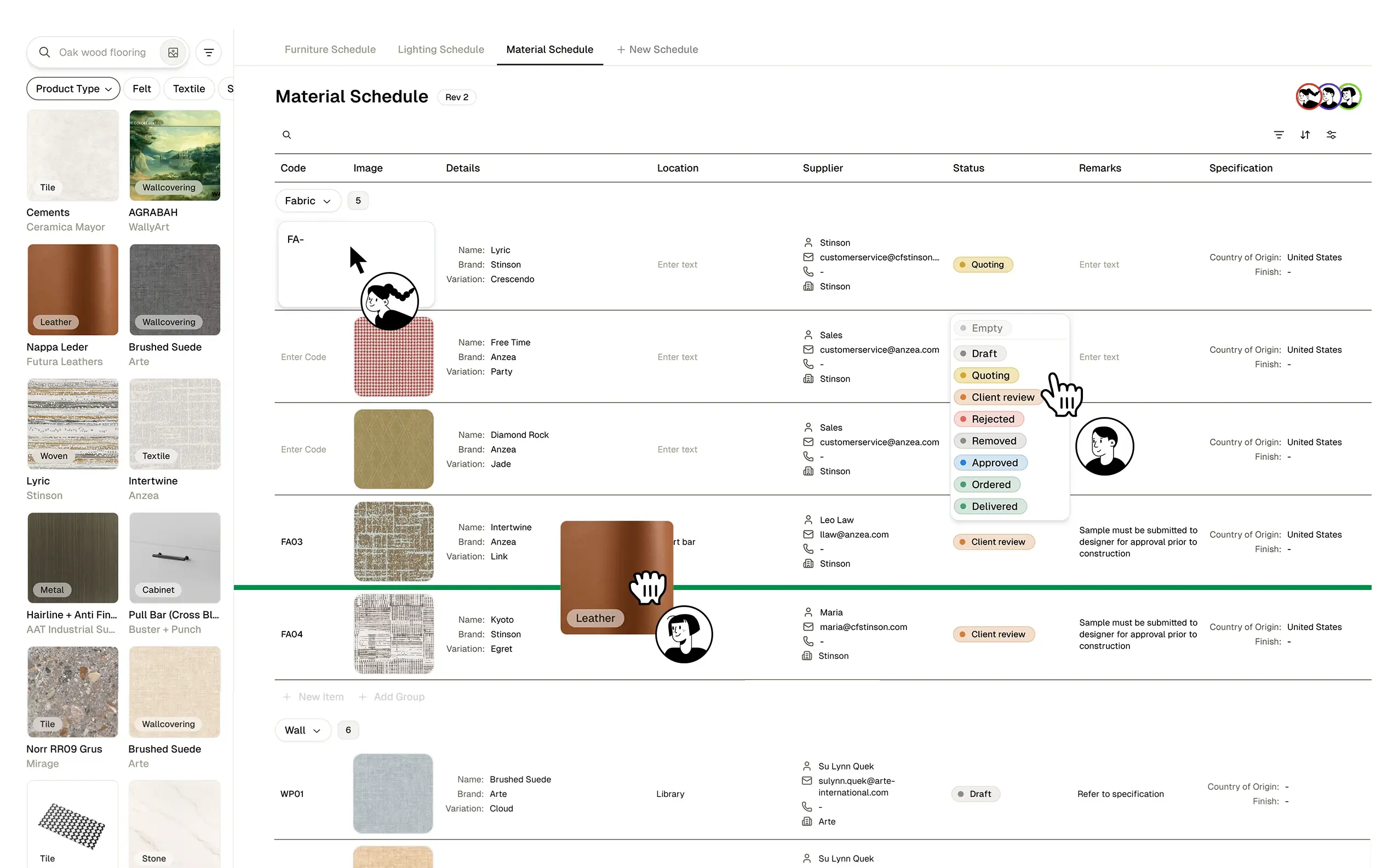 Real-time collaboration on FF&E schedules with team sync