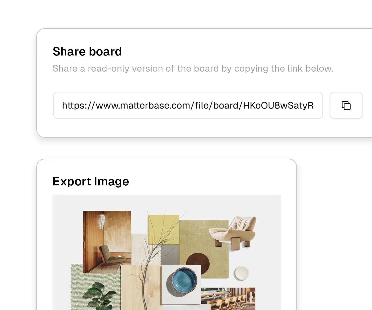 Export and share options including high-resolution image download and shareable link