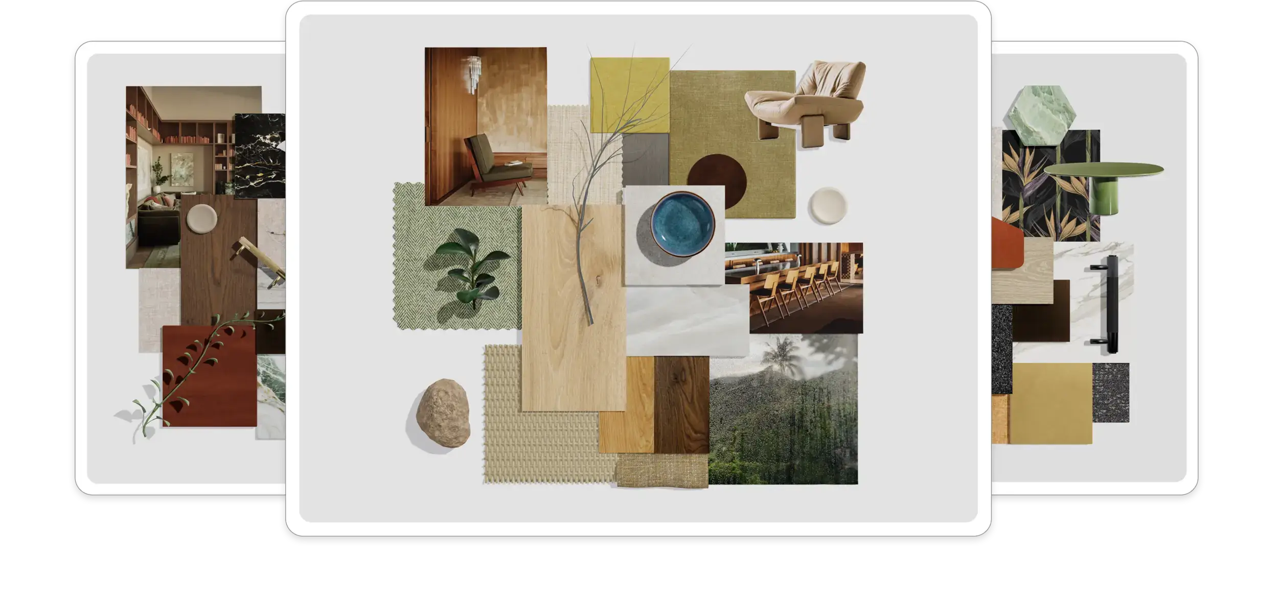 3D material board interface demonstrating drag-and-drop material sample placement